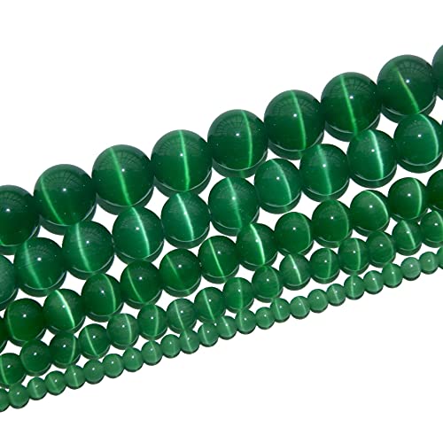 RAYLINEDO 48 Stück 8 mm natürliche dunkelgrüne Katzenaugen-Steine runde Perlen für DIY-Schmuckherstellung von RayLineDo