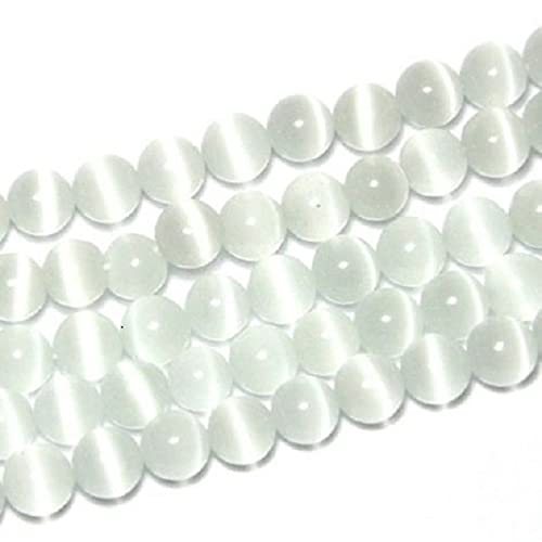 RAYLINEDO 48 Stück 8 mm natürliche weiße Katzenaugen-Steine runde Perlen für DIY-Schmuckherstellung von RAYLINEDO
