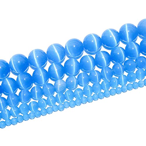 RAYLINEDO 62 Stück 6 mm natürliche hellblaue Katzenaugen-Steine, runde Perlen für DIY-Schmuckherstellung von RayLineDo