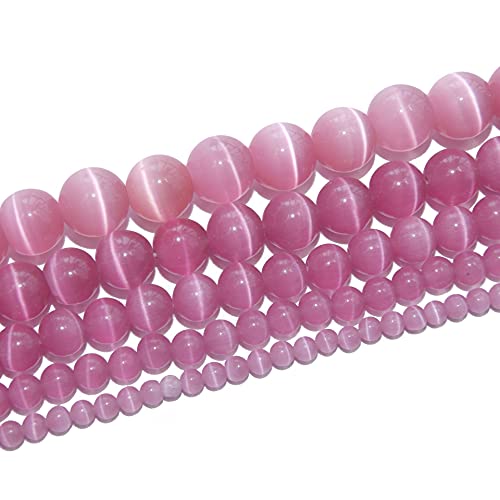 RAYLINEDO Runde Katzenaugen-Perlen, 10 mm, natürlich, dunkelrosa, lose Perlen für DIY-Schmuckherstellung, 38 Stück von RayLineDo