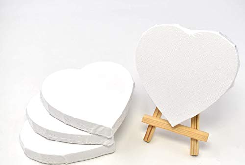 RayLineDo® Set mit 4 Mini-herzförmigen Künstler-Rahmen aus Leinwand, 10 cm, für Öl- und Wassergemälde, Flache Leinwand, mit 1 Mini-Holz-Staffelei von RayLineDo