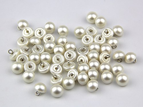 RayLineDo 50 Stück Perlenknöpfe, weiß, halbrund, mit Metallöse, zum Nähen und Basteln, -10 mm von RayLineDo