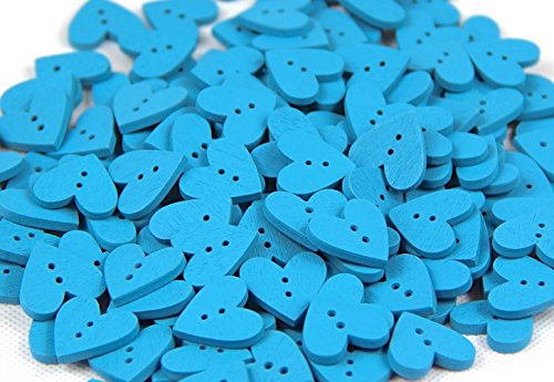 RayLineDo Holzknöpfe in Herzform, 2 Löcher, 20 mm, Blau, 40 Stück von RayLineDo