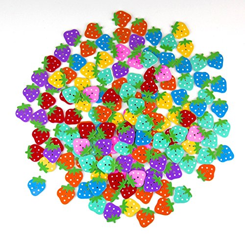 RayLineDo Knöpfe in Erdbeerform einfarbig in verschiedenen Farben, 50er-Packung von RayLineDo