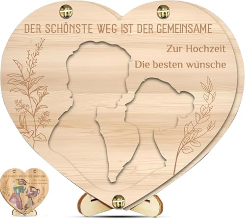 Rayakt Holzherz Geldgeschenk Hochzeit, Hochzeitsgeschenke für Brautpaar, handgefertigtes Holzherz zur Aufbewahrung von Geldgeschenken, ideal für Hochzeitsgeschenke von Rayakt