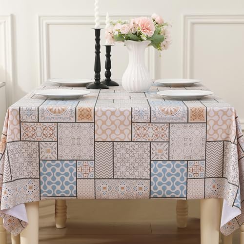 Rayapot PVC Wasserdicht Tischdecke, Rechteckig Kunststoff Abwaschbar Zuschneidbar Wachstischdecke, Plastik Schmutzabweisend Tischtuch, Geeignet für Esstisch Outdoor - 140x180cm - Deometrische Muster von Rayapot