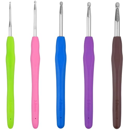 Häkelnadel, 5 Stück Häkelnadel set, Häkelnadeln 2mm, 3mm, 4mm, 5mm, 6mm 5 Größen Häkelnadeln Set mit Bunte Silikongriff 14 cm, Häkelnadel für Anfänger und Häkelliebhaber Ergonomisch Häkelnadelset von Rayconup
