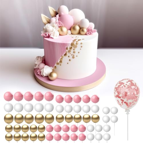 Happy Birthday Tortendeko,3 Farben Kuchen Deko, Tortendeko Kugeln,Cake Topper Geburtstag,Torten , mit Sternen Liebe Konfetti-Luftballons（Rosa） von Raye