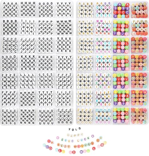 1850PCS Buchstabenperlen für Armbänder, 5 Arten A-Z Alphabet Perlen für Freundschaft Armbänder mit Bunten Herz Mond Sterne Perlen für Schmuck Machen für Teenager Mädchen Geschenk von Rayead