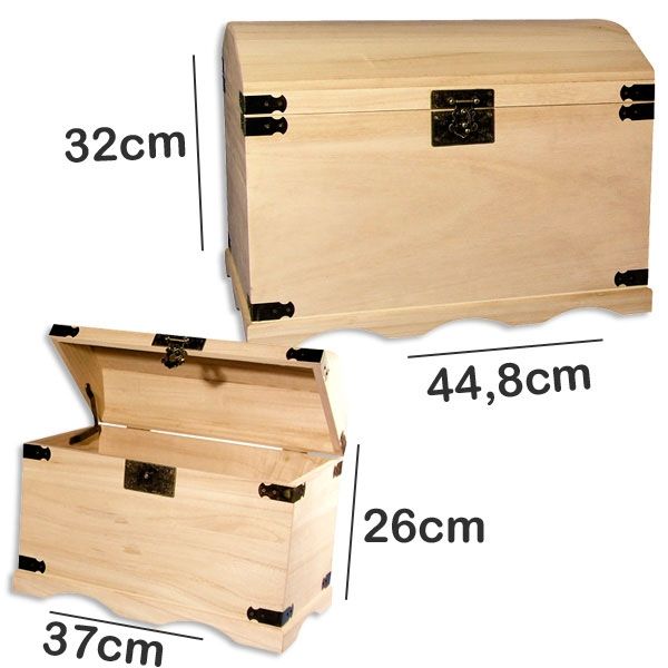 2 Holztruhen massiv mit Beschlägen zum Bemalen, 44x32cm & 37x26cm 2 Holztruhen massiv mit Beschlägen zum Bemalen, 44x32cm & 37x26cm von Rayher Hobby GmbH