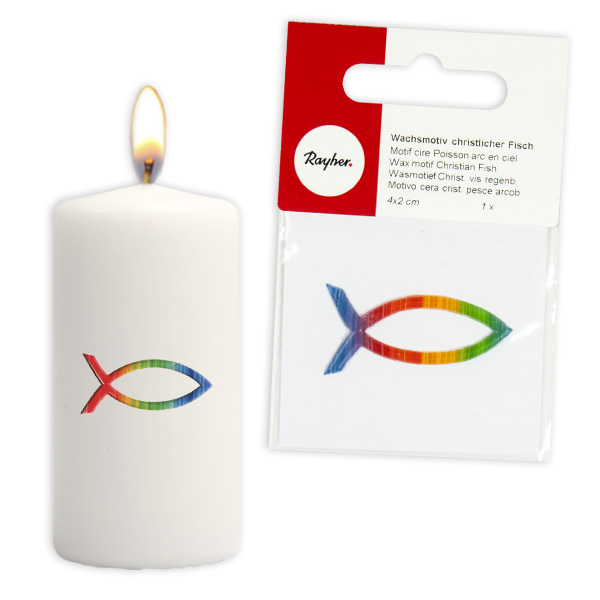 Christlicher Fisch aus Wachs, regenbogenfarben, 4cm x 1,7cm Christlicher Fisch aus Wachs, regenbogenfarben, 4cm x 1,7cm von Rayher Hobby GmbH