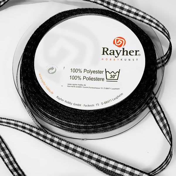 Karoband auf Rolle in Schwarz, 10m lang und 6,3mm breit, 100% Polyester von Rayher Hobby GmbH