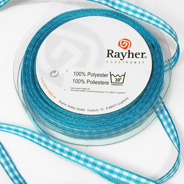 Karoband auf Rolle in Türkis, 10m, zum Basteln/Nähen, 100% Polyester von Rayher Hobby GmbH
