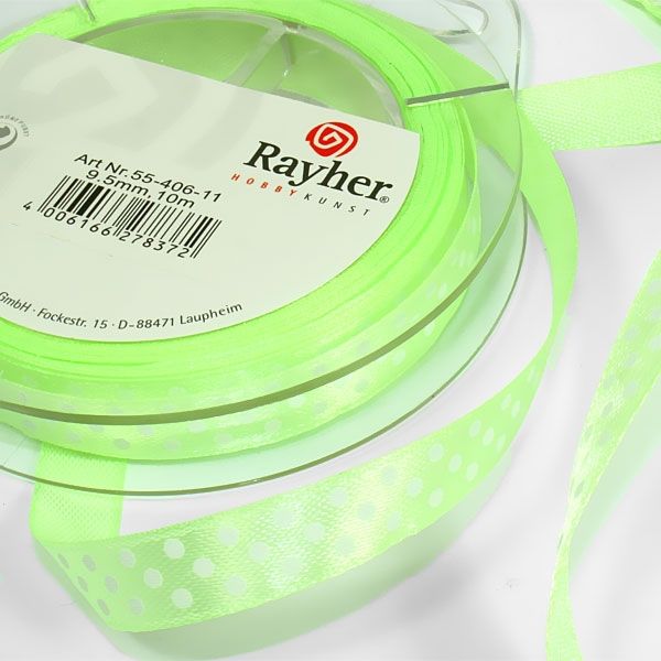 Satinband gepunktet, hellgrün mit weißen Punkten, 10m, ca. 1cm breit von Rayher Hobby GmbH