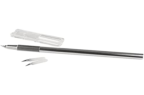 Rayher Drehgelenkmesser, plus 2 Ersatzklingen, 360° Messerrotation, zum Schneiden von Kreisen, Kurven und Motiven, Cutter mit 2 Ersatzklingen, 8987900, Silber von Rayher