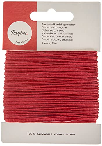 RAYHER HOBBY RAYHER HOBBY Baumwollkordel, 5169118 gewachst 1mm stark, 20m rot von Rayher