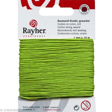 Baumwollkordel, gewachst 1mm stark, 20m maigrün Baumwollkordel, gewachst 1mm stark, 20m maigrün von Rayher
