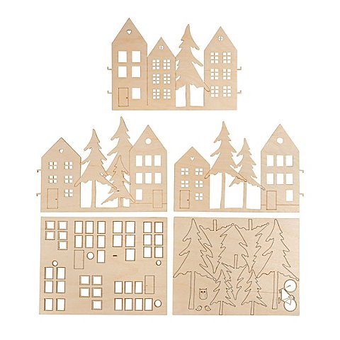 Holz Deko-Aufsteller "Häuser", 64-teilig von Rayher