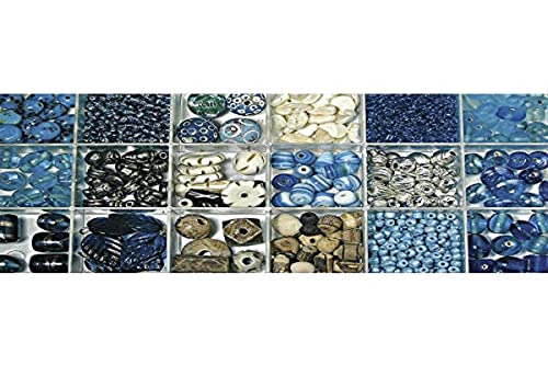 RAYHER HOBBY Rayher Glasperlen-Sortierung, Box 240 g, Farb- und Größenmix, verschiedene Formen in Türkis/Blau/Beige/Silber-Tönen, Perlen zum Auffädeln, 14115392 von Rayher