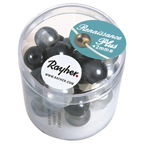 RAYHER 14477000 Renaissance Glaswachsperlen, halbtransparent, 10 mm mit Großloch, Dose 32 Stück, weiß / grau mix RAYHER 14477000 Renaissance Glaswachsperlen, halbtransparent, 10 mm mit Großloch, Dose 32 Stück, weiß / grau mix von Rayher