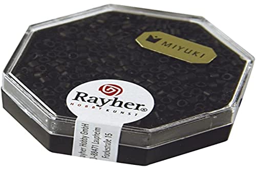Rayher Delica-Rocailles, Miyuki-Rocailles, schwarz, metallic matt, 2,2 mm ø, Dose 7 g, Perlen zum Auffädeln, Glasperlen klein,14751576 von Rayher