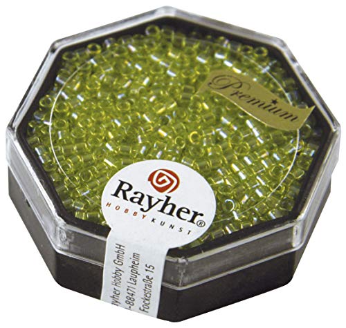 RAYHER 14755416 Delica-Rocailles, 2,2 mm Durchmesser, transparent Rainbow, apfelgrün von Rayher