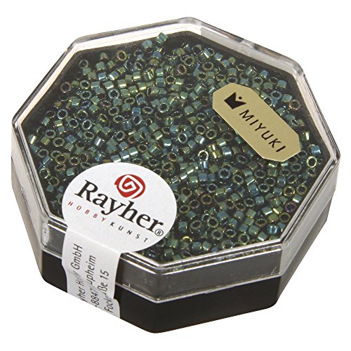 Rayher Hobby Rayher Delica-Rocailles, Miyuki-Rocailles, metallic, smaragd, 1,6 mm ø, Dose 4 g, Perlen zum Auffädeln, Glasperlen klein, 14760840 von Rayher