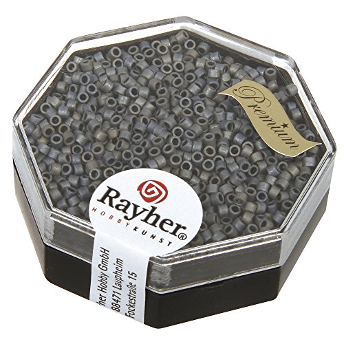 RAYHER 14761572 Delica-Rocailles, 1,6 mm Durchmesser metallic matt, Dose 6 g, anthrazit von Rayher