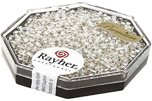 Rayher Delica-Rocailles, Miyuki-Rocailles, bergkristall, 1,6 mm ø, Dose 6 g, Perlen zum Auffädeln, Glasperlen klein, 14762801 von Rayher