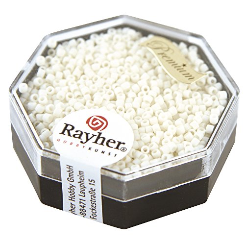 Rayher Delica-Rocailles, Miyuki-Rocailles, opak matt, weiß, 1,6 mm ø, Dose 6 g, Perlen zum Auffädeln, Glasperlen klein, 14764102 von Rayher