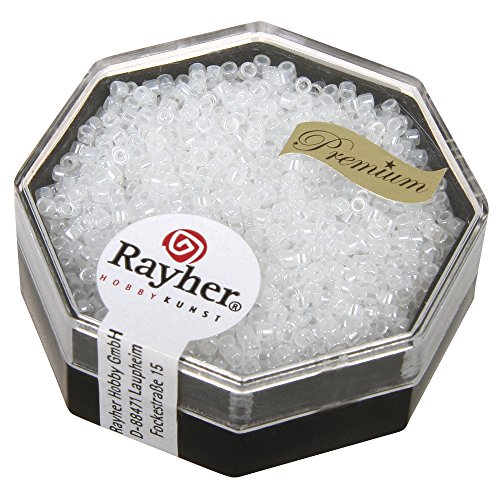 RAYHER 14766105 Delica-Rocailles, 1,6 mm Durchmesser, perlglanz, Dose 8 g, alabaster weiß von Rayher