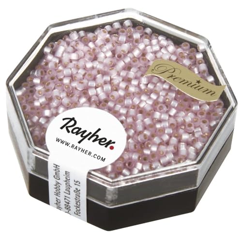 RAYHER 14766258 Delica-Rocailles, 1,6 mm Durchmesser, perlglanz, Dose 6 g, rosé von Rayher