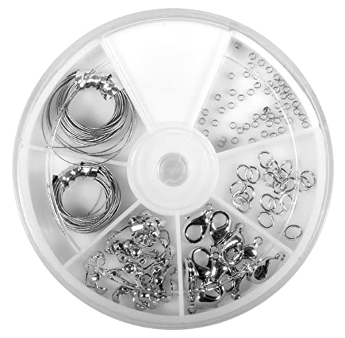 Rayher Starterset Schmuckzubehör, silber, Schmuckherstellung Set, Schmuck Reparatur Set, Schmuck basteln, Starter Kit mit Schmuckdraht, Karabinerverschlüssen, Ringeln, Quetschperlen, 2248517 von Rayher