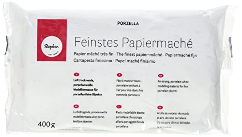 Rayher Hobby RAYHER 3450000 Porzella, feinstes Papiermaché, porzellanweiße Modelliermasse lufttrocknend, zum Modellieren von porzellanfeinen Objekten, Beutel 400g von Rayher