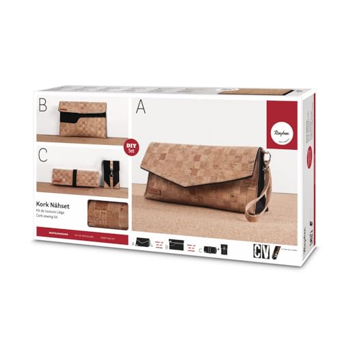 RAYHER Bastelpackung Kork - Nähset, 6 Teile zum Nähen von Korktäschchen oder anderen Hüllen von Rayher