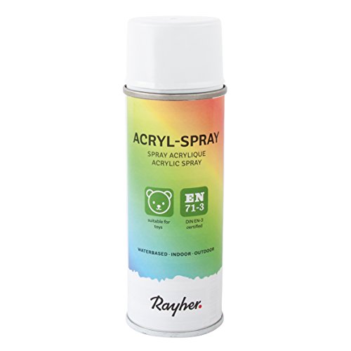 RAYHER HOBBY 34145102 Acryl-Spray, Acryllack, seidenmatt, Sprühlack für innen und außen, hohe Deckkraft, umweltbewusst spraylackieren, 200 ml (1er Pack), weiß von Rayher