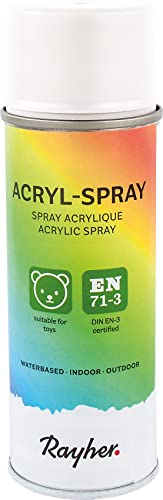 RAYHER HOBBY 34145102 Acryl-Spray, Acryllack, seidenmatt, Sprühlack für innen und außen, hohe Deckkraft, umweltbewusst spraylackieren, 200 ml (1er Pack), weiß von Rayher