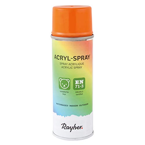 RAYHER HOBBY 34145210 Acryl-Spray, Acryllack, seidenmatt, Sprühlack für innen und außen, hohe Deckkraft, umweltbewusst spraylackieren, Dose 200 ml (1er Pack), orange von Rayher