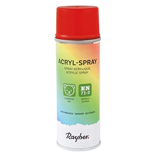 RAYHER HOBBY 34145287 Acryl-Spray, Acryllack, seidenmatt, Sprühlack für innen und außen, hohe Deckkraft, umweltbewusst spraylackieren, Dose 200 ml (1er Pack) klassikrot von Rayher