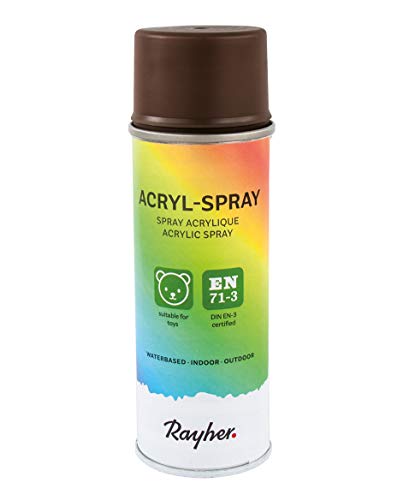 RAYHER HOBBY 34145552 Acryl-Spray, Acryllack, seidenmatt, Sprühlack für innen und außen, hohe Deckkraft, umweltbewusst spraylackieren, Dose 200 ml, dunkelbraun von Rayher