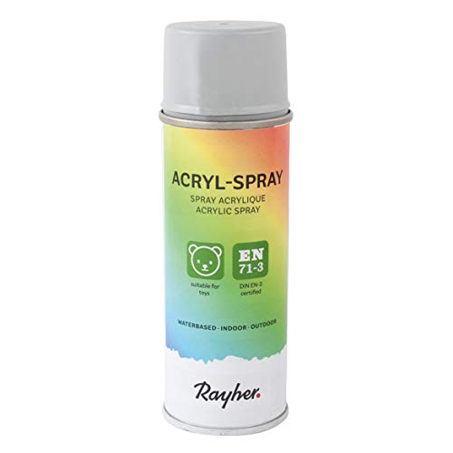 RAYHER HOBBY 34145560 Acryl-Spray, Acryllack, seidenmatt, Sprühlack für innen und außen, hohe Deckkraft, umweltbewusst spraylackieren, 200 ml (1er Pack), hellgrau von Rayher