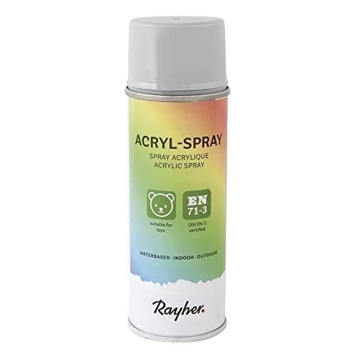 RAYHER HOBBY 34145560 Acryl-Spray, Acryllack, seidenmatt, Sprühlack für innen und außen, hohe Deckkraft, umweltbewusst spraylackieren, 200 ml (1er Pack), hellgrau von Rayher