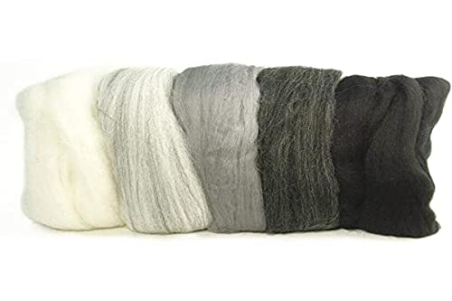 RAYHER HOBBY 5364900 Filzwolle, Merinowolle, Kammzug, fein, 19 mic, 5 Farben je 10g, Schwarz-Weiß-Grau, 100% Schafschurwolle zum Filzen, 50g RAYHER HOBBY 5364900 Filzwolle, Merinowolle, Kammzug, fein, 19 mic, 5 Farben je 10g, Schwarz-Weiß-Grau, 100% Schafschurwolle zum Filzen, 50g von Rayher