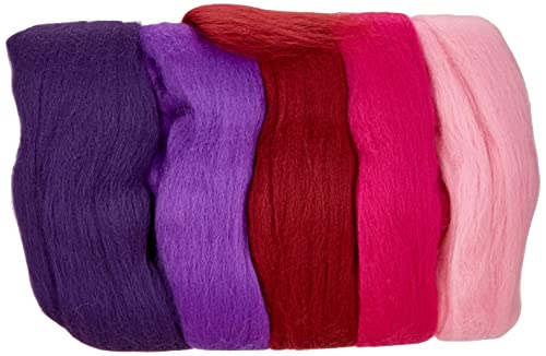 RAYHER HOBBY 5365000 Filzwolle, Merinowolle, Kammzug, fein, 19 mic, 5 Farben je 10g, Lila-töne , 100% Schafschurwolle zum Filzen, 50g von Rayher