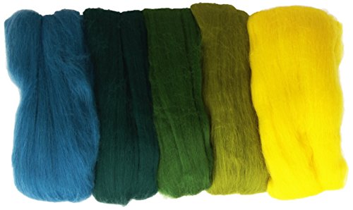 RAYHER HOBBY 5365300 Filzwolle, Merinowolle, Kammzug, fein, 19 mic, 5 Farben je 10g, Grün-Töne, 100% Schafschurwolle zum Filzen, 50g von Rayher