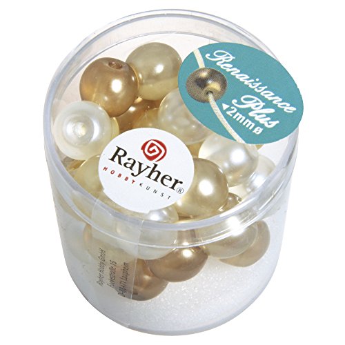 RAYHER - Renaissance Glaswachsperlen, halbtransp., 10 mm, m.Gro�loch, Dose 32 St�ck, wei�/beige Mix von Rayher