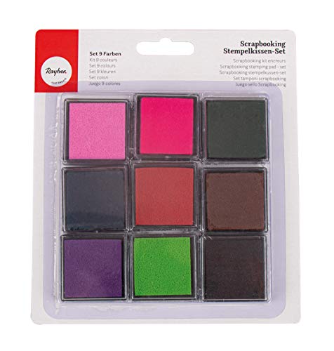 Rayher Hobby RAYHER 7854149 Stempelkissen Set mit 9 Farben, je 3,5 x 3,5 cm, Bunt von Rayher