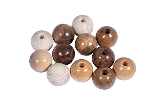 Rayher 12210505 Holz Perlen Mischung, FSC zertifiziert, poliert, 12 mm ø, Natur-Töne, 32 Stück, Buchenholz, schweiß- und speichelecht, Schmuckperlen von Rayher