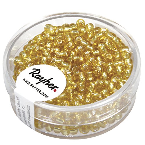 Rayher 1405506 Rocailles, 2,6 mm ø, mit Silbereinzug, gold von Rayher