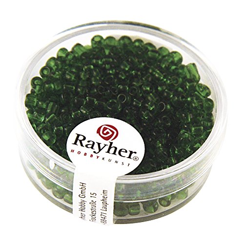 Rayher 1405729 Rocailles, 2,6 mm ø, transparent, grün von Rayher